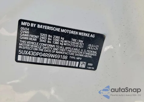 2024 BMW X3 Sdrive30I from USA, damaged, VIN 5UX43DP04R9W69188